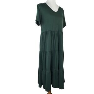 Berydress Short Sleeve Midi Tiered V-neck Dress Comfort‎ Green Womens XL
